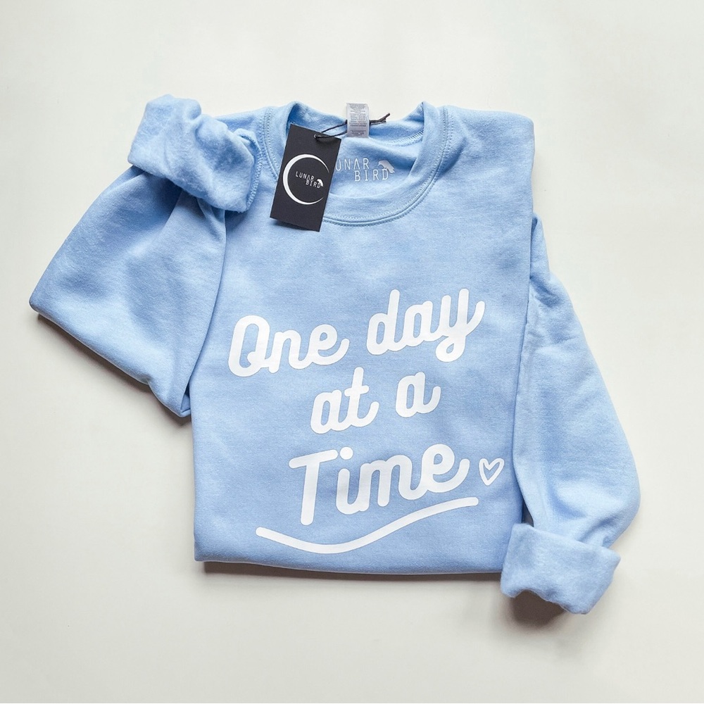 One day at a time | mental health - light sky blue sweater